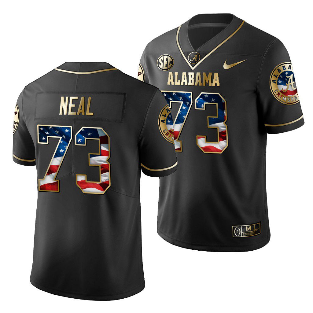 Men's Alabama Crimson Tide Evan Neal #73 Black Golden Limited Edition 2019 Stars and Stripes NCAA College Football Jersey